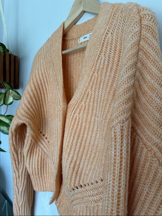 Mango Light Peach Ribbed Button-Front Cardigan - Picture 3 of 5